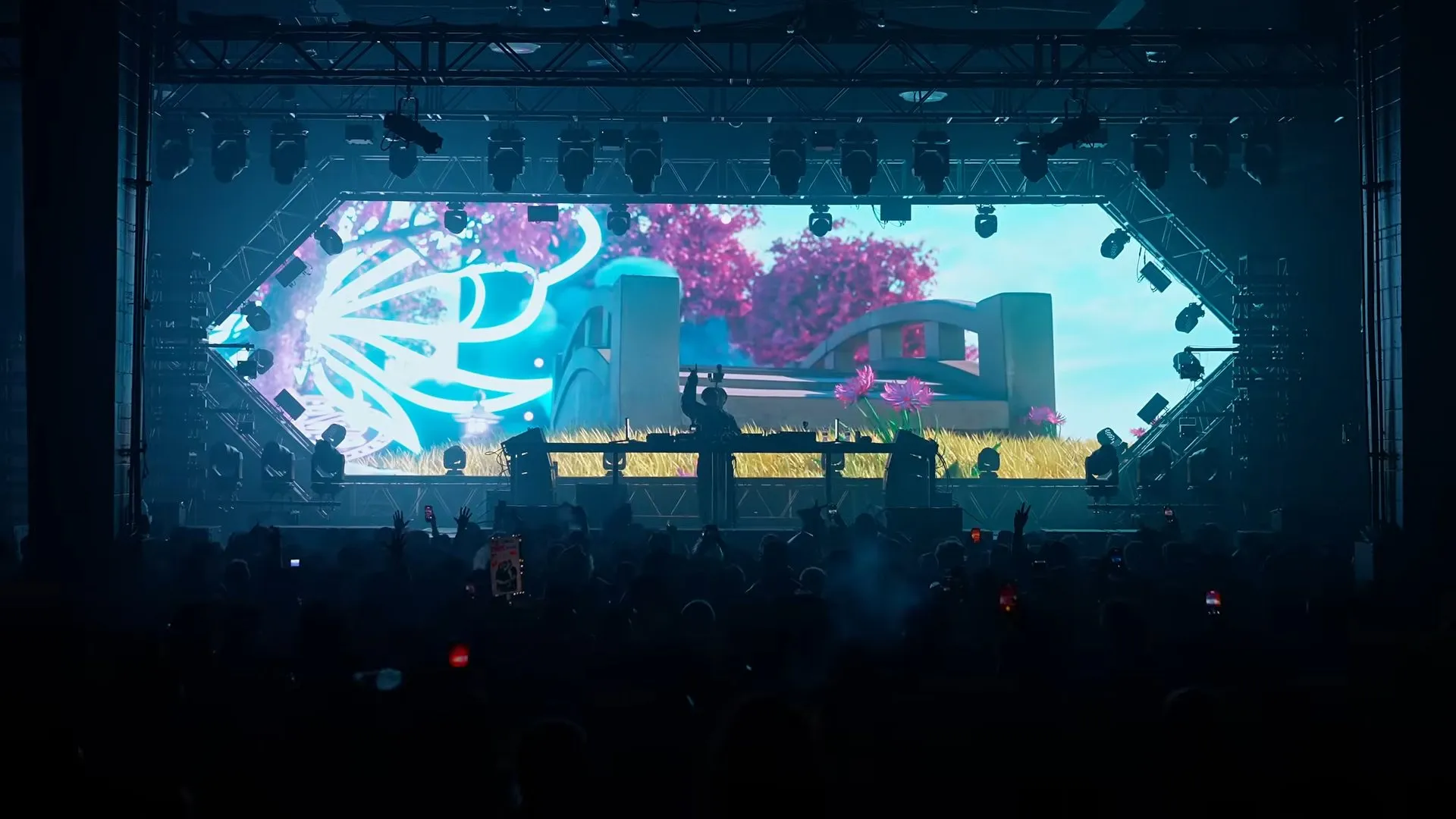 Frequency, Calgary, the hexagonal stage frame with the show content on the wall inside it